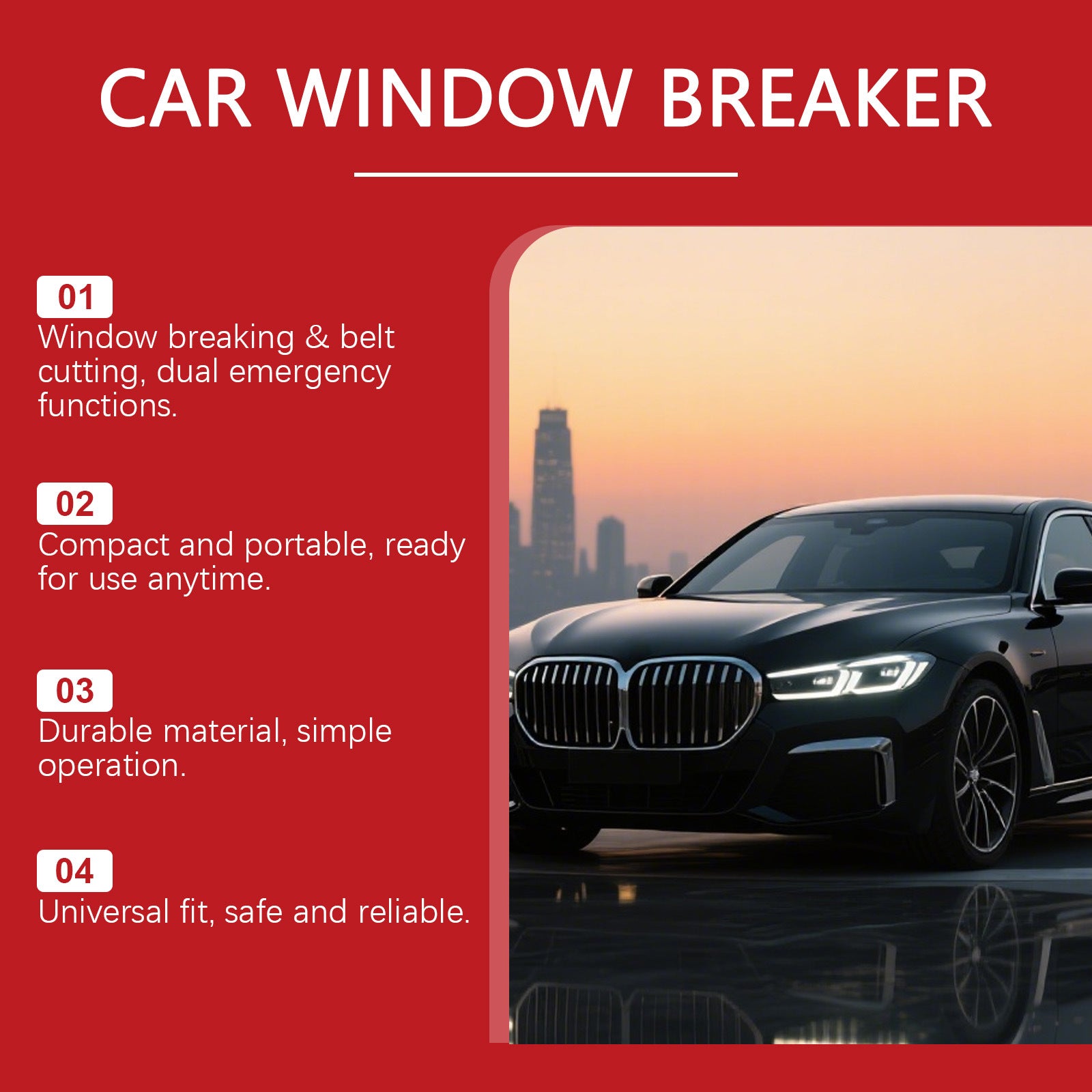 Nexas Auto LifeBar™ - Emergency Window Breaker & Seatbelt Cutter